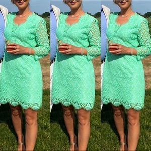 ✅ LILLY PULITZER LIME GREEN MINT LACE CROCHET LONG SLEEVE DRESS!
